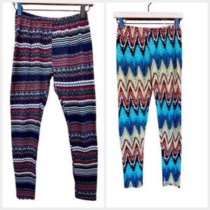 Patterned Fashion Leggings Size Med Bundle of 2 Fair Isle Nordic Chevron Aztec